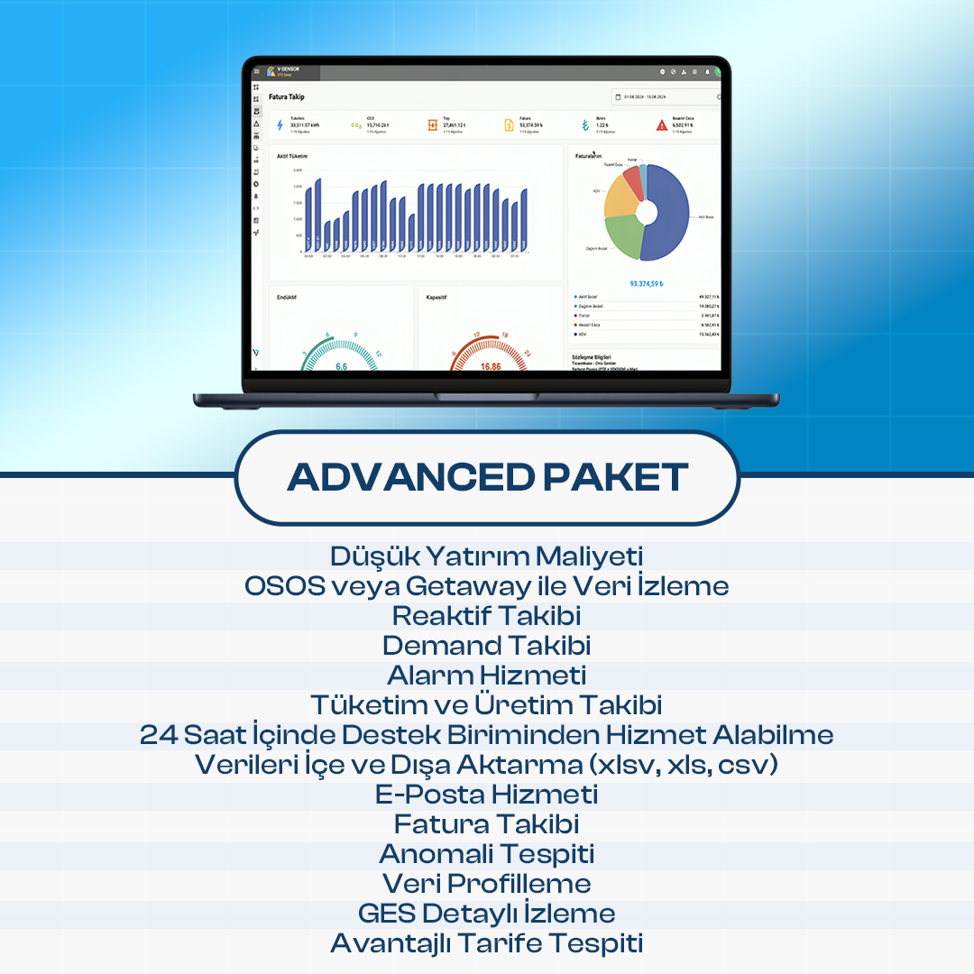 V-Sensor Enerji Yönetim Sistemi Advanced Paket - 1 Yıllık Abonelik